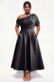 Black Satin A-Line Plus Size Long Mother of the Bride Dress with Pockets