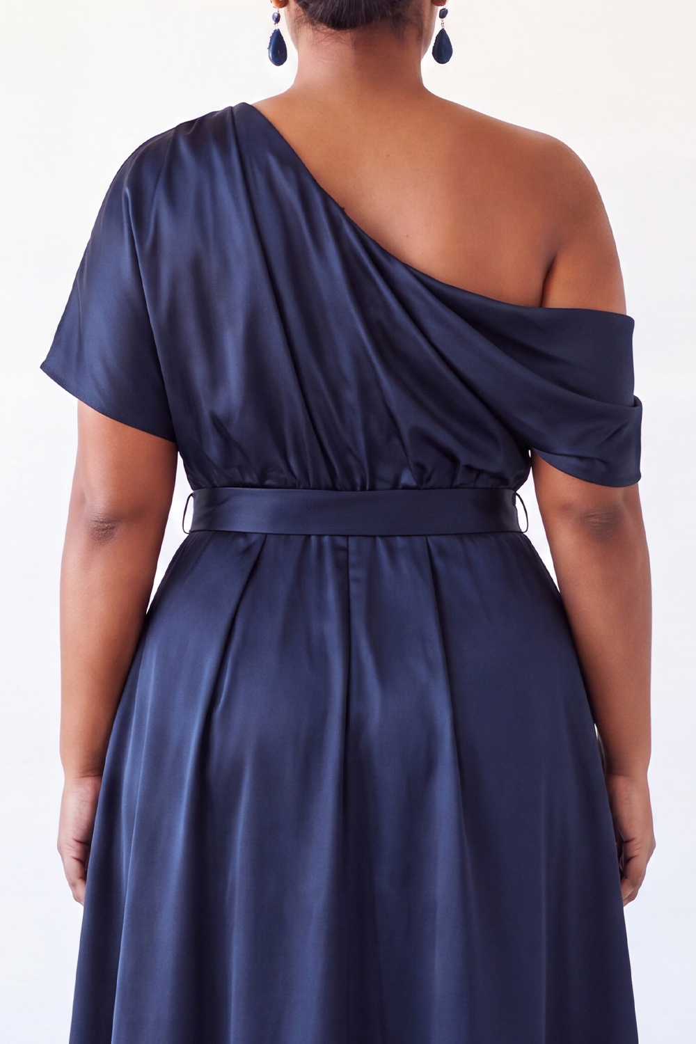 Black Satin A-Line Plus Size Long Mother of the Bride Dress with Pockets