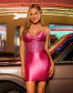 Fuchsia Corset Satin Strapless Homecoming Dress with Beading