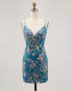 Bodycon Short Floral Peacock Homecoming Dress with Sequins