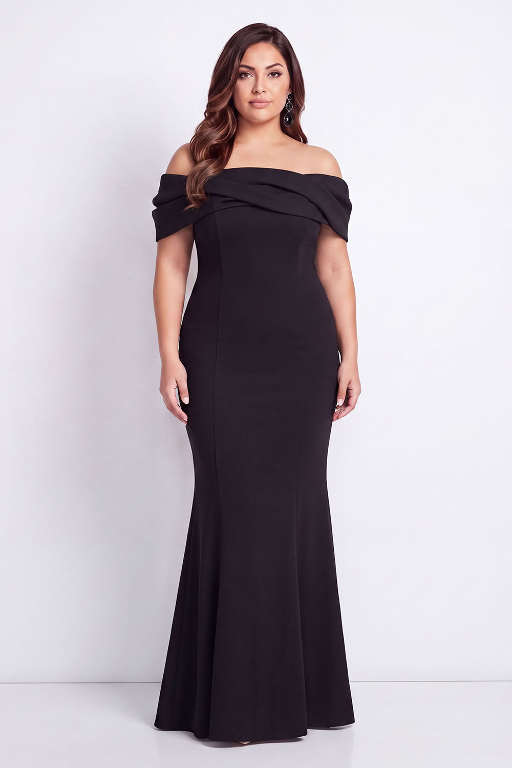 Off the Shoulder Black Mermaid Plus Size Long Formal Dress