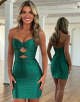Sparkly Beaded Dark Green Cut Out Strapless Bodycon Short Homecoming Dress