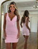 Sparkly Pink V-Neck Bodycon Mini Homecoming Dress