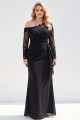 Black Mermaid Long Sleeves Ruched Plus Size Mother of the Bride Dress with Sash