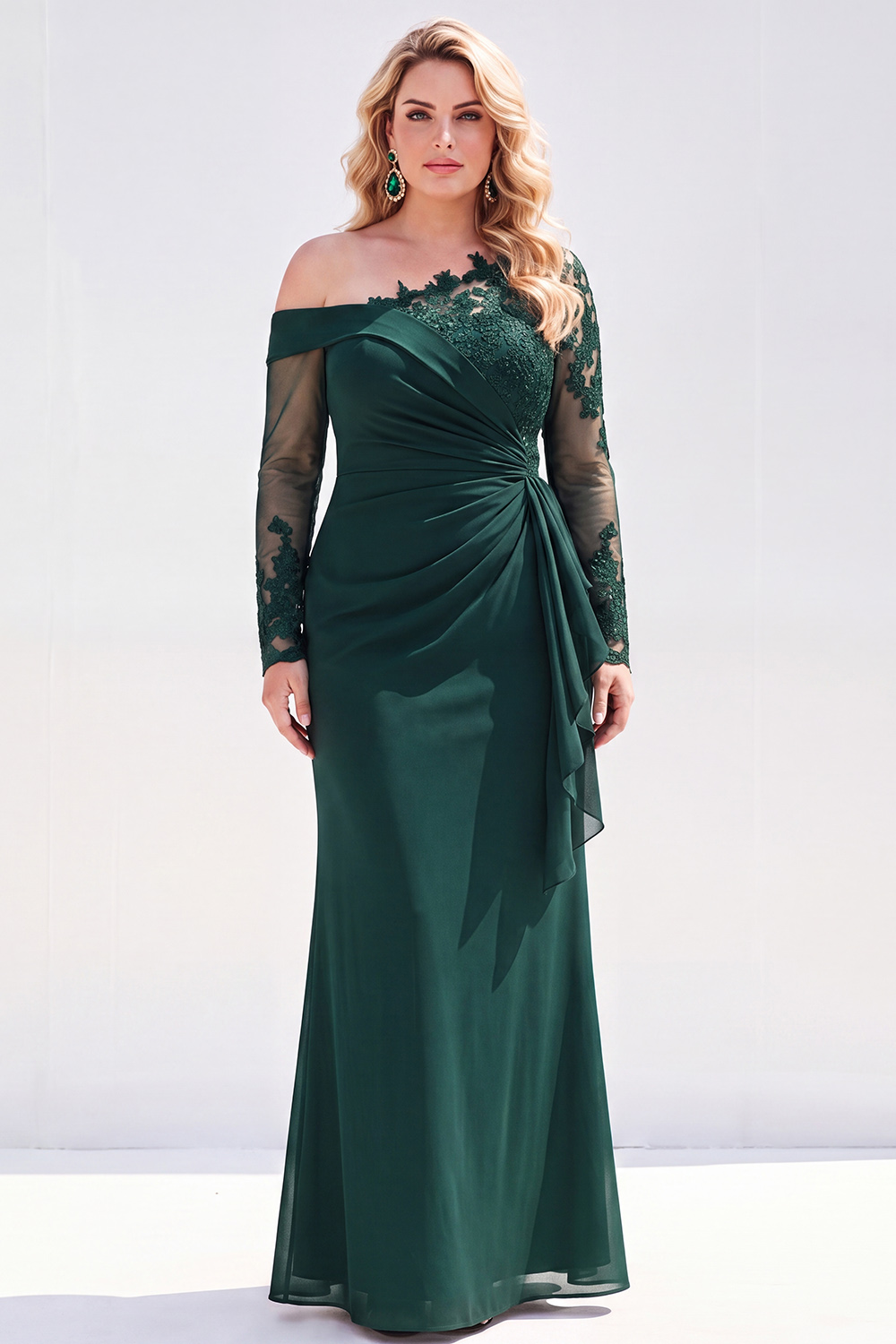 Black Mermaid Long Sleeves Ruched Plus Size Mother of the Bride Dress with Sash