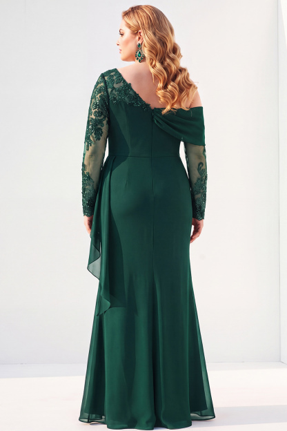 Black Mermaid Long Sleeves Ruched Plus Size Mother of the Bride Dress with Sash