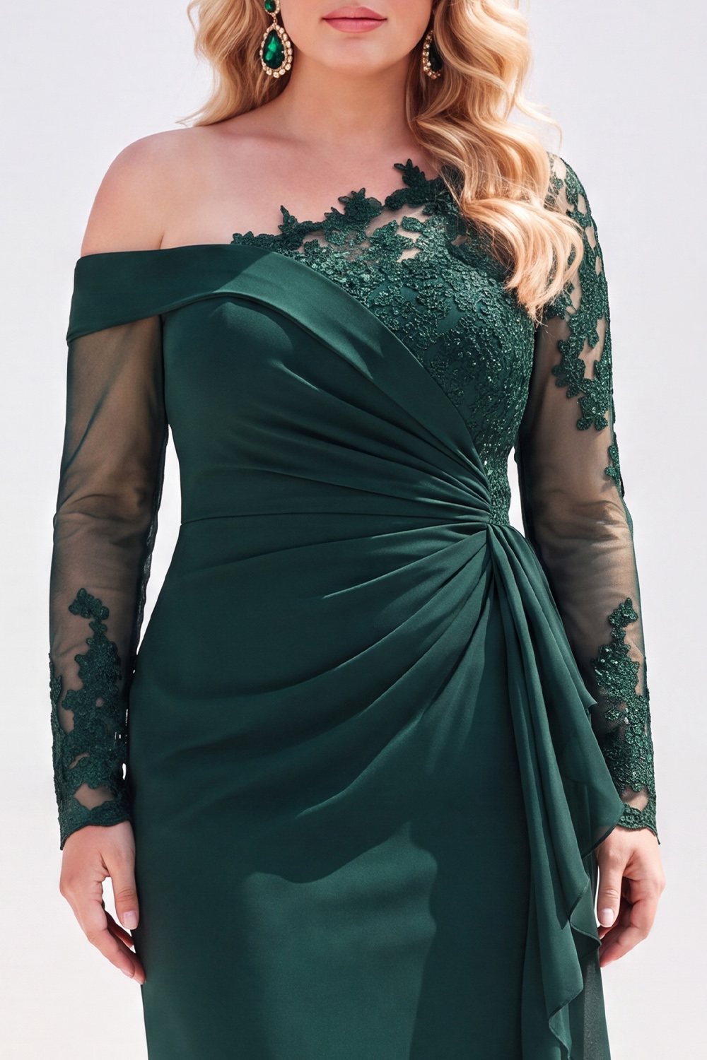 Black Mermaid Long Sleeves Ruched Plus Size Mother of the Bride Dress with Sash