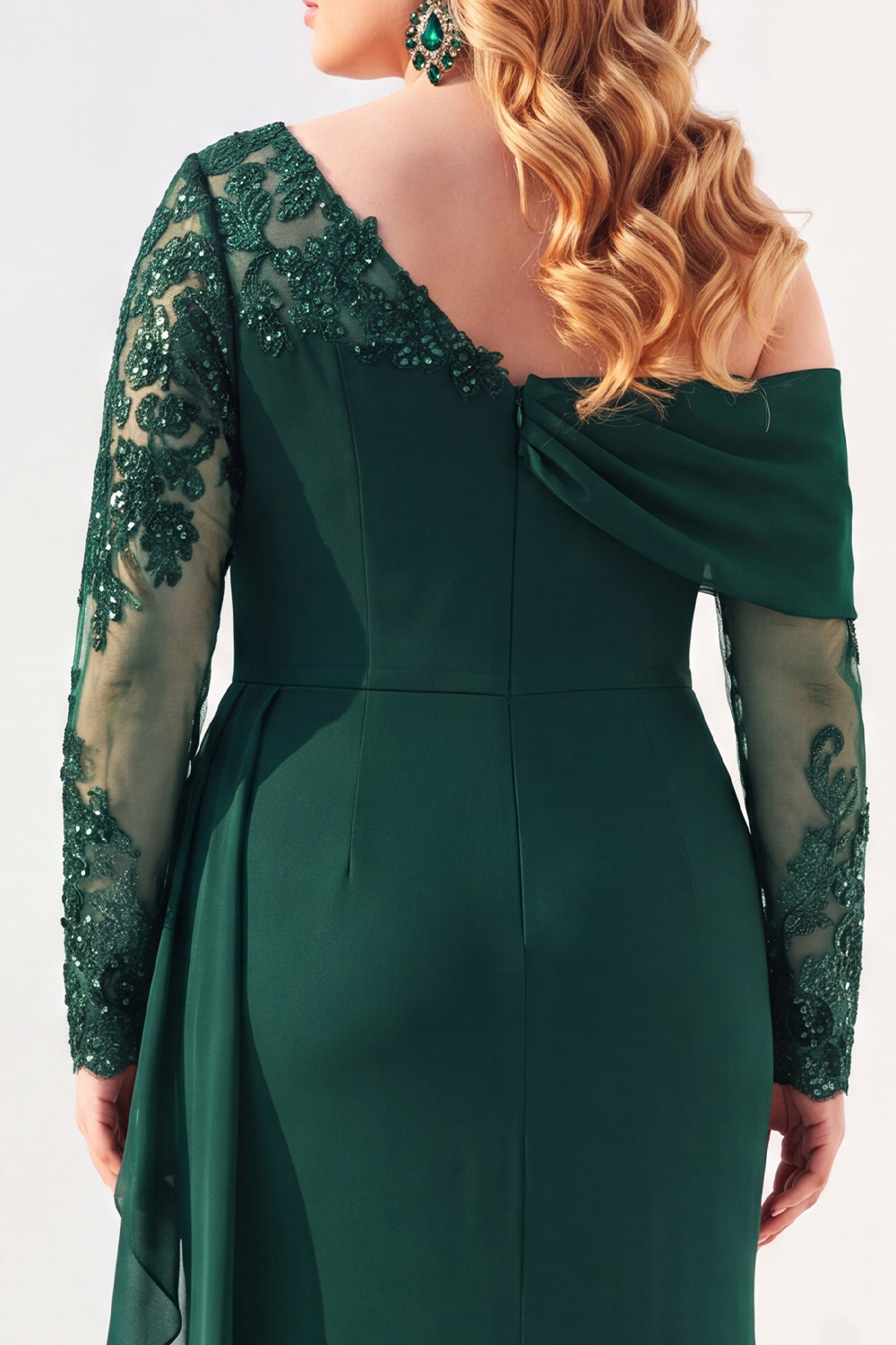 Black Mermaid Long Sleeves Ruched Plus Size Mother of the Bride Dress with Sash