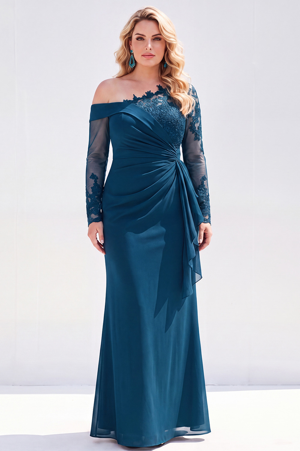 Black Mermaid Long Sleeves Ruched Plus Size Mother of the Bride Dress with Sash