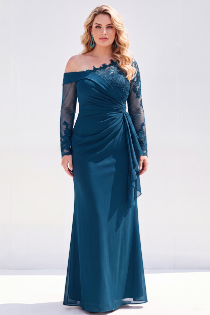 Black Mermaid Long Sleeves Ruched Plus Size Mother of the Bride Dress with Sash