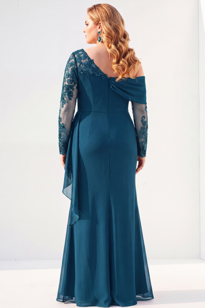 Black Mermaid Long Sleeves Ruched Plus Size Mother of the Bride Dress with Sash