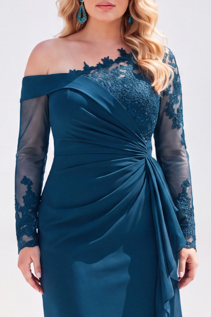 Black Mermaid Long Sleeves Ruched Plus Size Mother of the Bride Dress with Sash