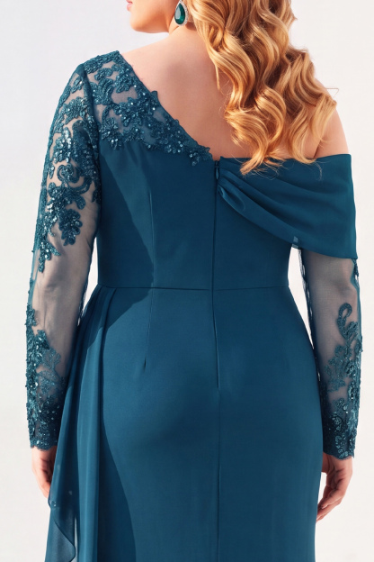 Black Mermaid Long Sleeves Ruched Plus Size Mother of the Bride Dress with Sash