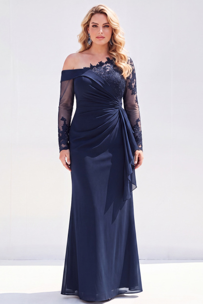Black Mermaid Long Sleeves Ruched Plus Size Mother of the Bride Dress with Sash