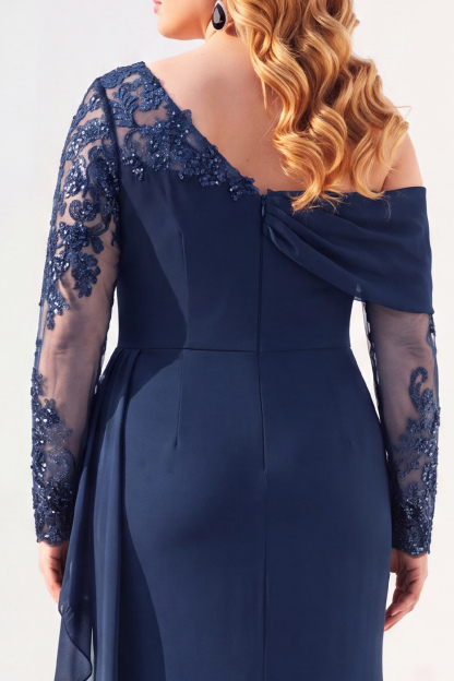 Black Mermaid Long Sleeves Ruched Plus Size Mother of the Bride Dress with Sash