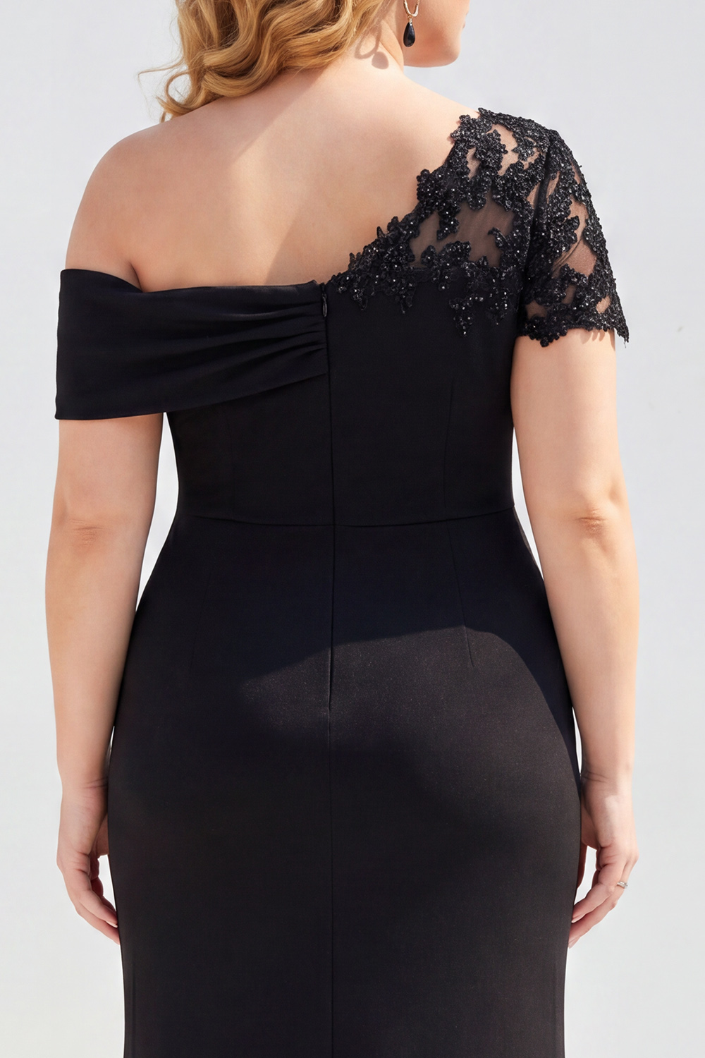 Black One Shoulder Mermaid Ruched Long Mother of the Bride Dress with Appliques