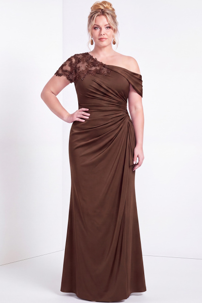 Black One Shoulder Mermaid Ruched Long Mother of the Bride Dress with Appliques