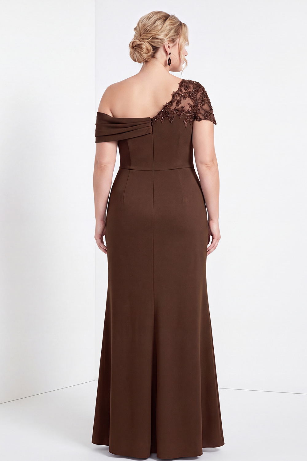Black One Shoulder Mermaid Ruched Long Mother of the Bride Dress with Appliques