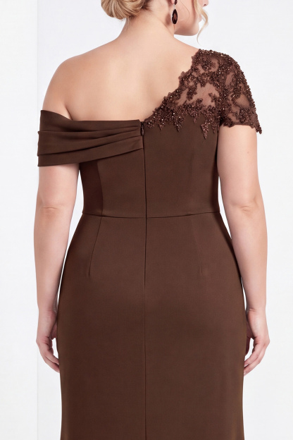 Black One Shoulder Mermaid Ruched Long Mother of the Bride Dress with Appliques