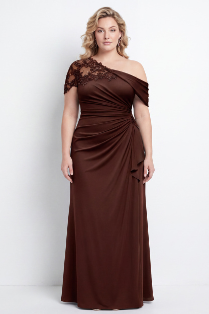 Black One Shoulder Mermaid Ruched Long Mother of the Bride Dress with Appliques
