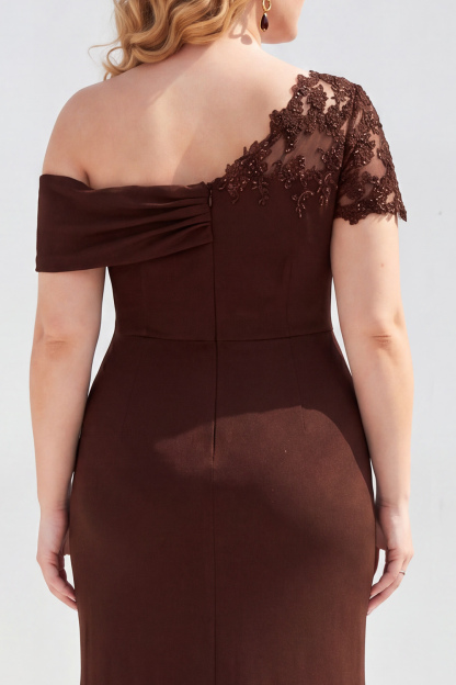 Black One Shoulder Mermaid Ruched Long Mother of the Bride Dress with Appliques