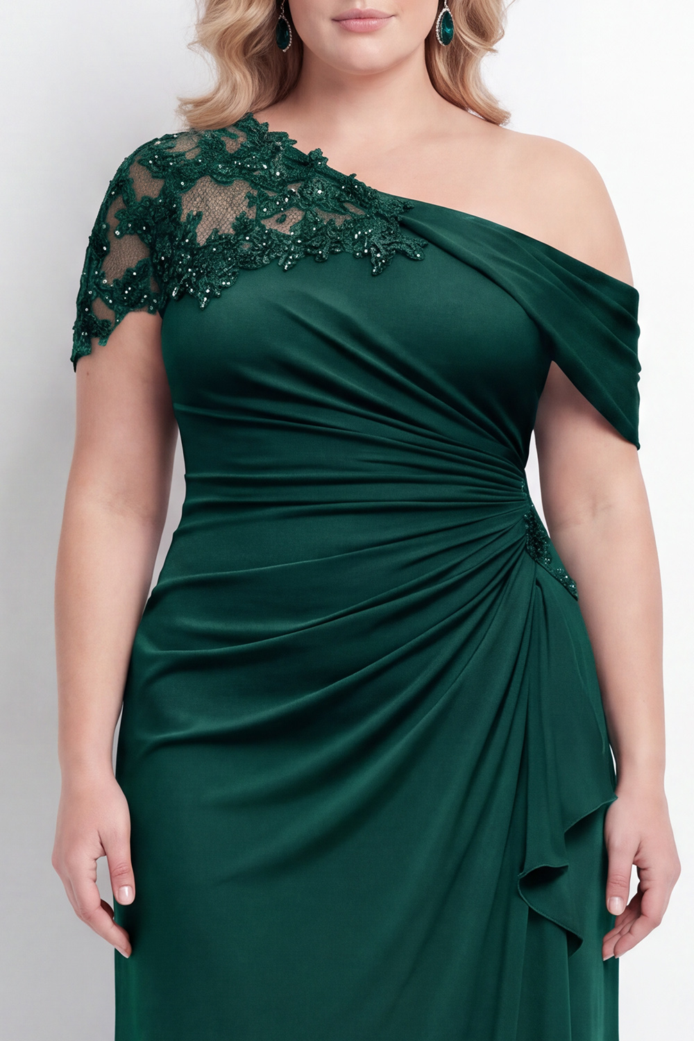 Black One Shoulder Mermaid Ruched Long Mother of the Bride Dress with Appliques