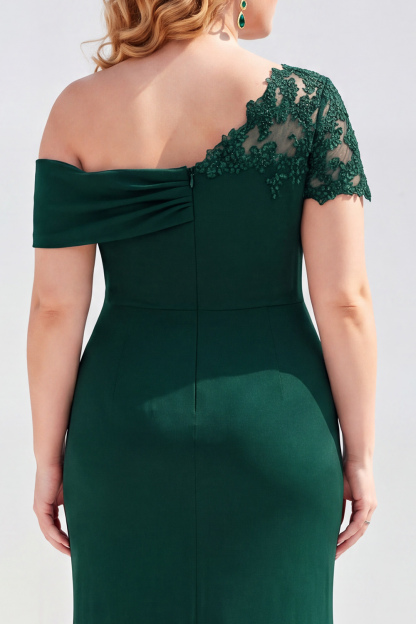 Black One Shoulder Mermaid Ruched Long Mother of the Bride Dress with Appliques