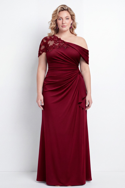 Black One Shoulder Mermaid Ruched Long Mother of the Bride Dress with Appliques