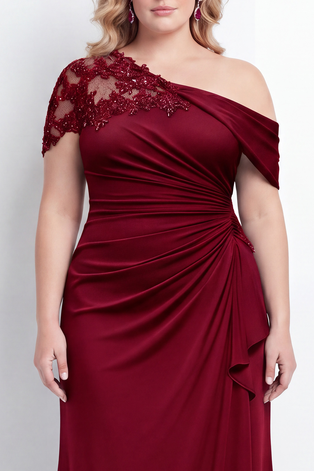 Black One Shoulder Mermaid Ruched Long Mother of the Bride Dress with Appliques