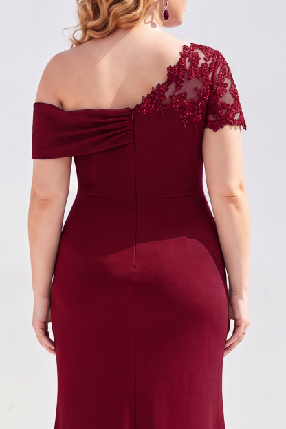 Black One Shoulder Mermaid Ruched Long Mother of the Bride Dress with Appliques