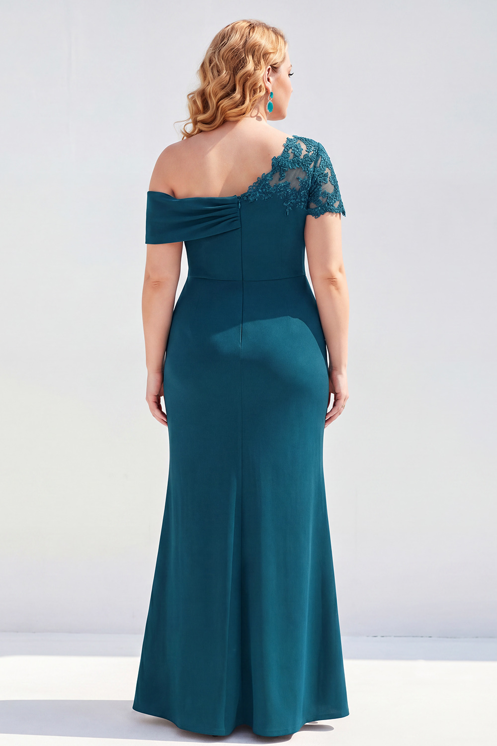 Black One Shoulder Mermaid Ruched Long Mother of the Bride Dress with Appliques