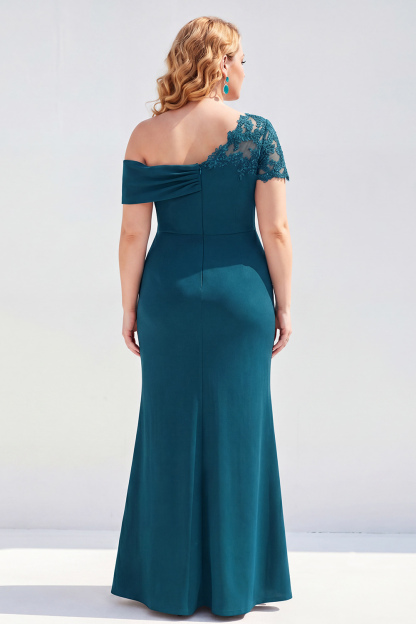 Black One Shoulder Mermaid Ruched Long Mother of the Bride Dress with Appliques