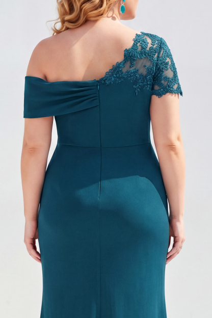 Black One Shoulder Mermaid Ruched Long Mother of the Bride Dress with Appliques