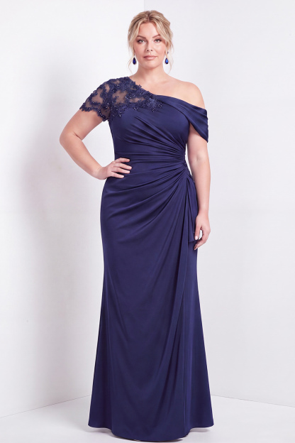Black One Shoulder Mermaid Ruched Long Mother of the Bride Dress with Appliques