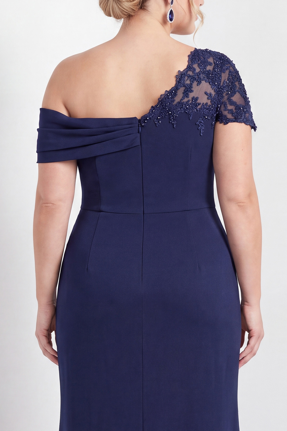 Black One Shoulder Mermaid Ruched Long Mother of the Bride Dress with Appliques