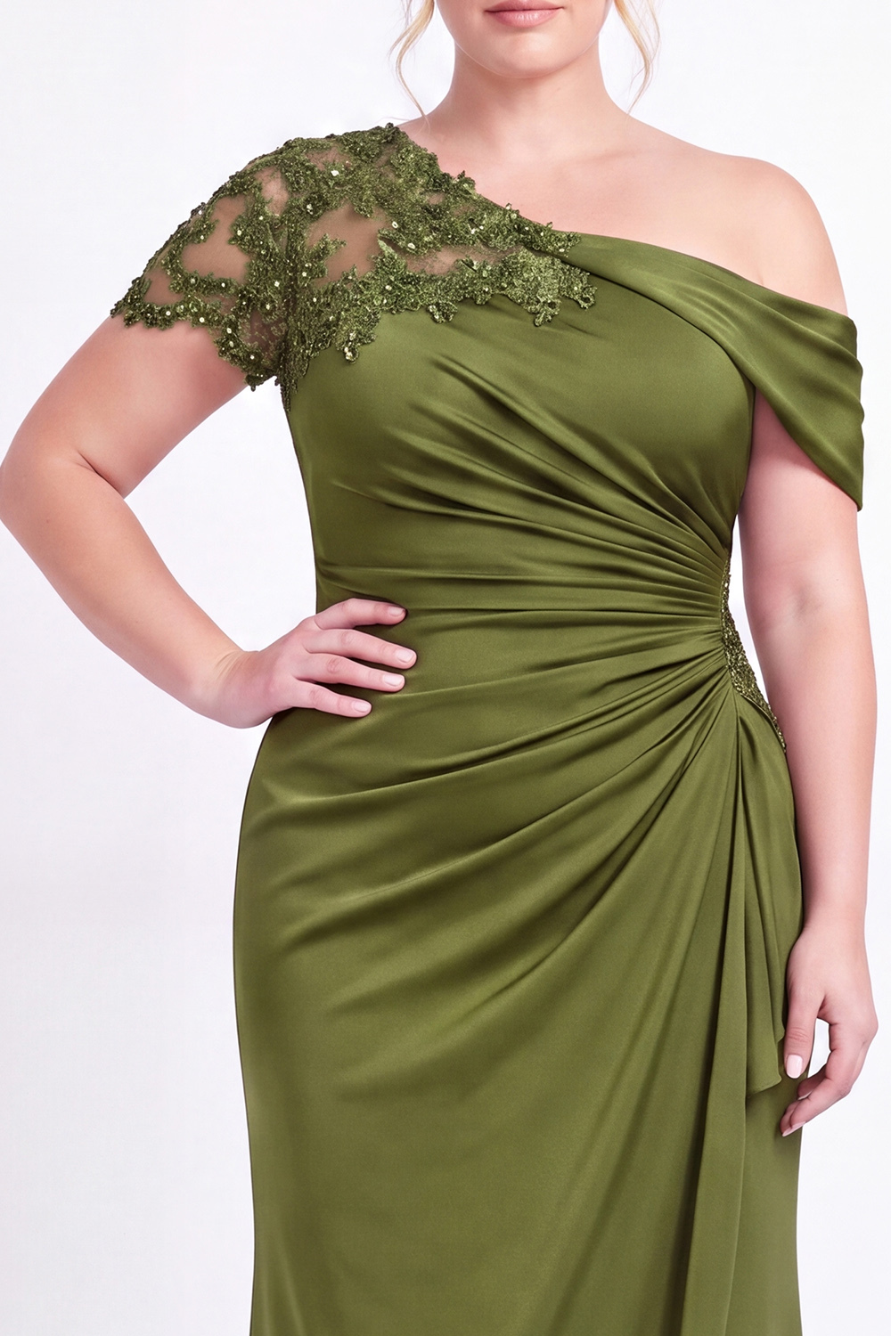 Black One Shoulder Mermaid Ruched Long Mother of the Bride Dress with Appliques