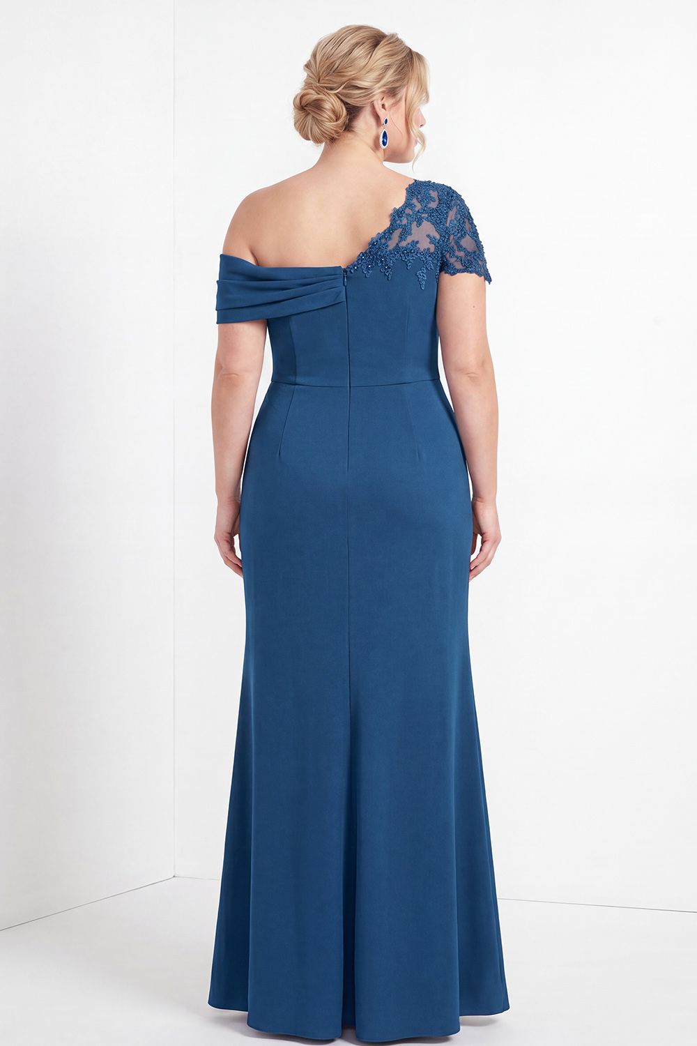 Black One Shoulder Mermaid Ruched Long Mother of the Bride Dress with Appliques