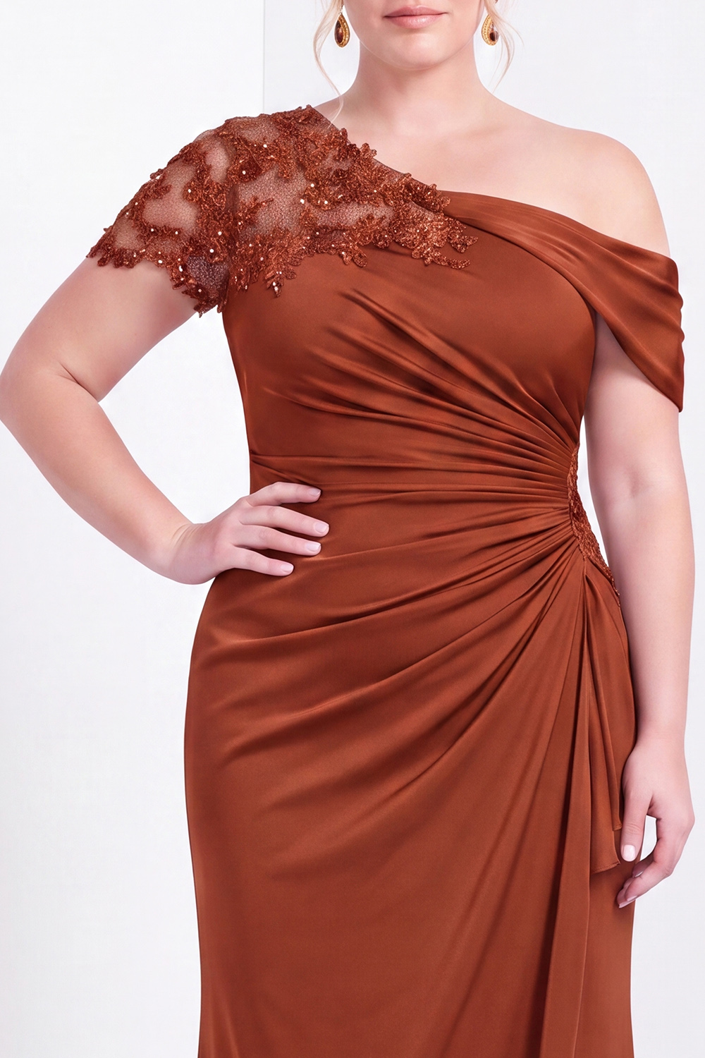 Black One Shoulder Mermaid Ruched Long Mother of the Bride Dress with Appliques