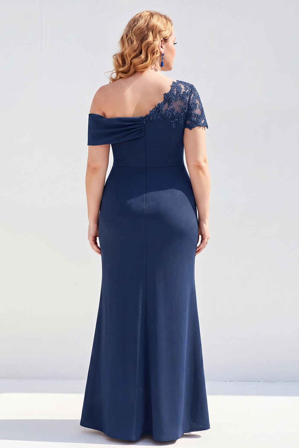 Black One Shoulder Mermaid Ruched Long Mother of the Bride Dress with Appliques