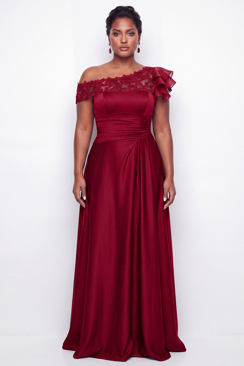 A-Line Asymmetrical Ink Blue Plus Size Long Mother of the Bride Dress with Appliques