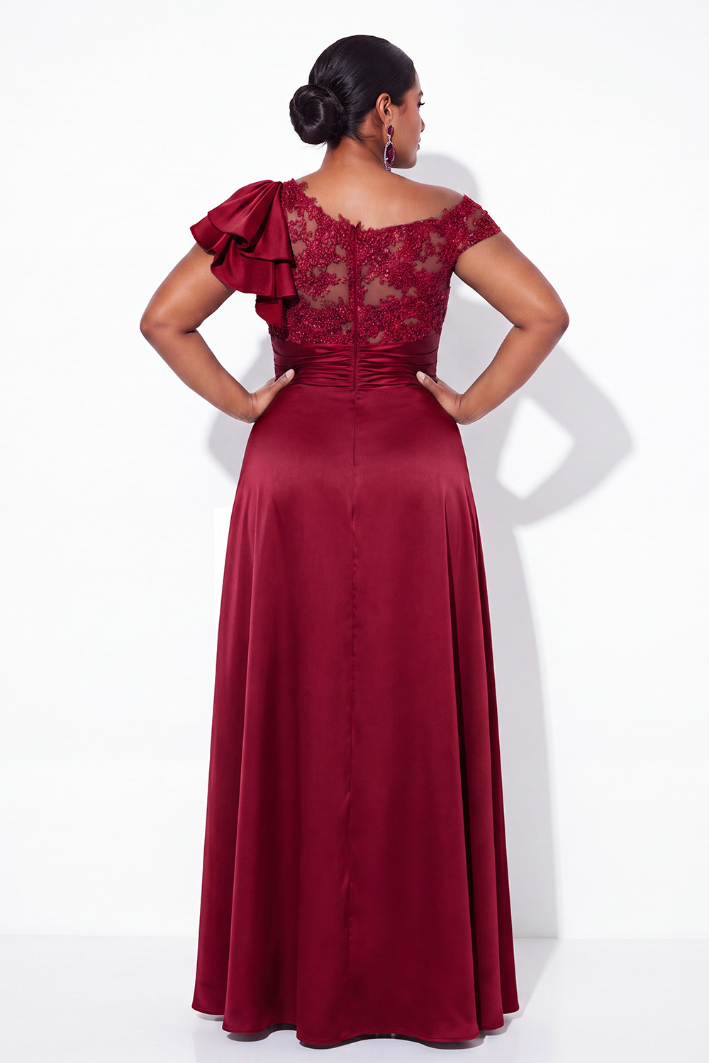 A-Line Asymmetrical Ink Blue Plus Size Long Mother of the Bride Dress with Appliques