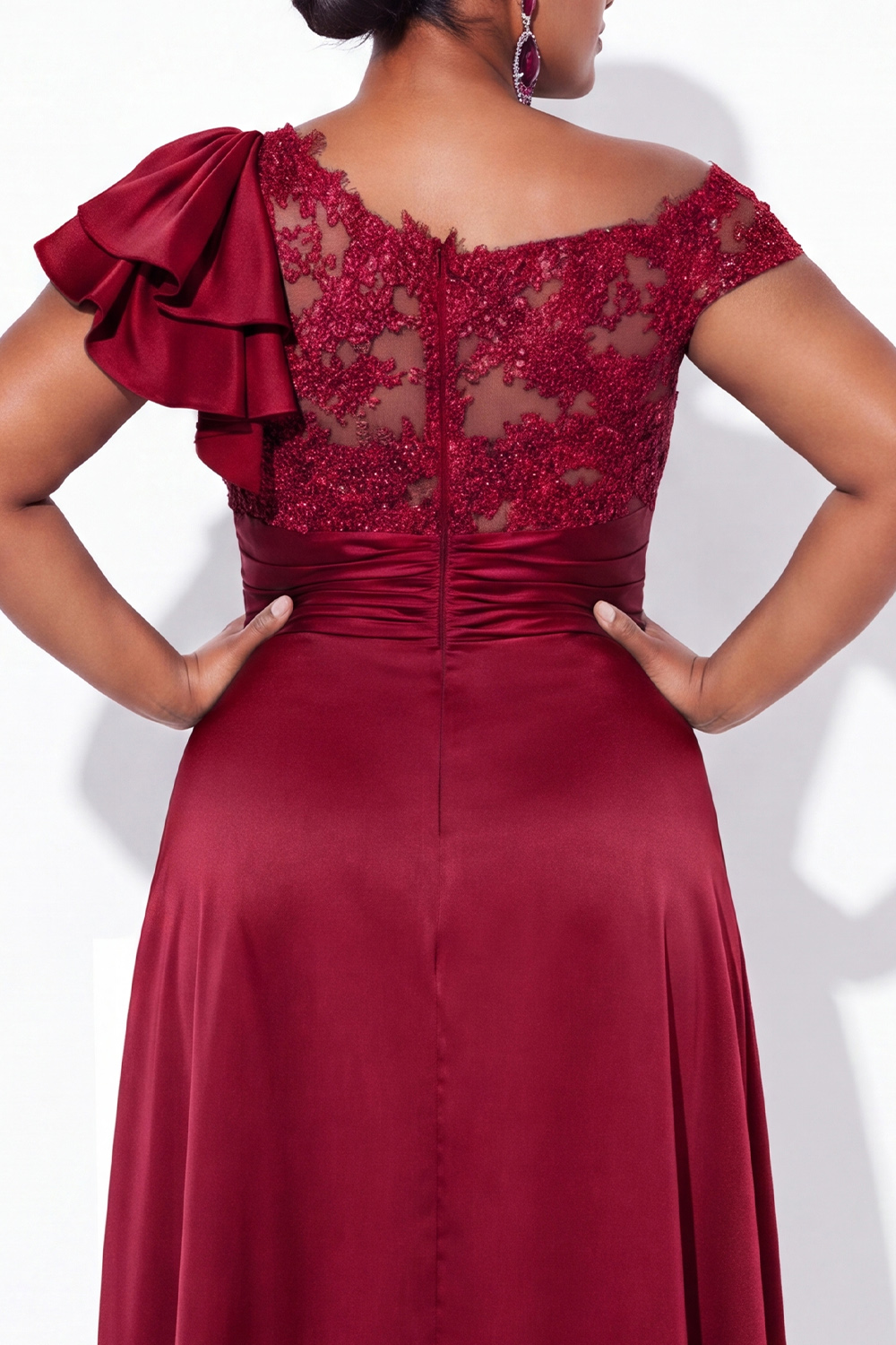 A-Line Asymmetrical Ink Blue Plus Size Long Mother of the Bride Dress with Appliques