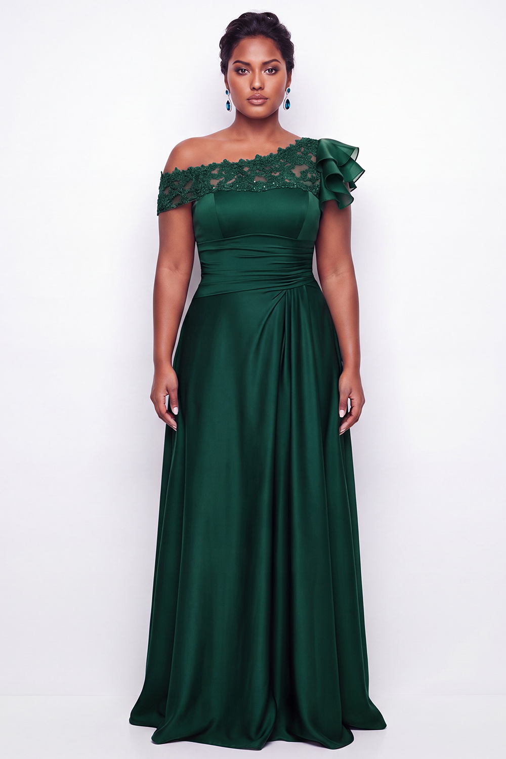 A-Line Asymmetrical Ink Blue Plus Size Long Mother of the Bride Dress with Appliques