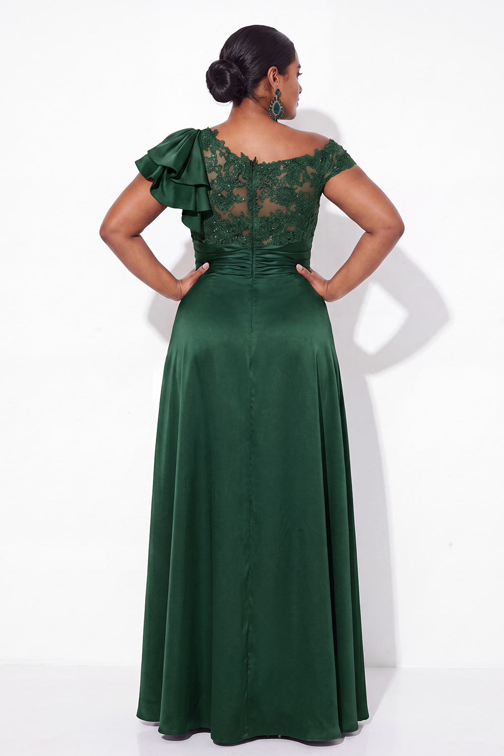 A-Line Asymmetrical Ink Blue Plus Size Long Mother of the Bride Dress with Appliques
