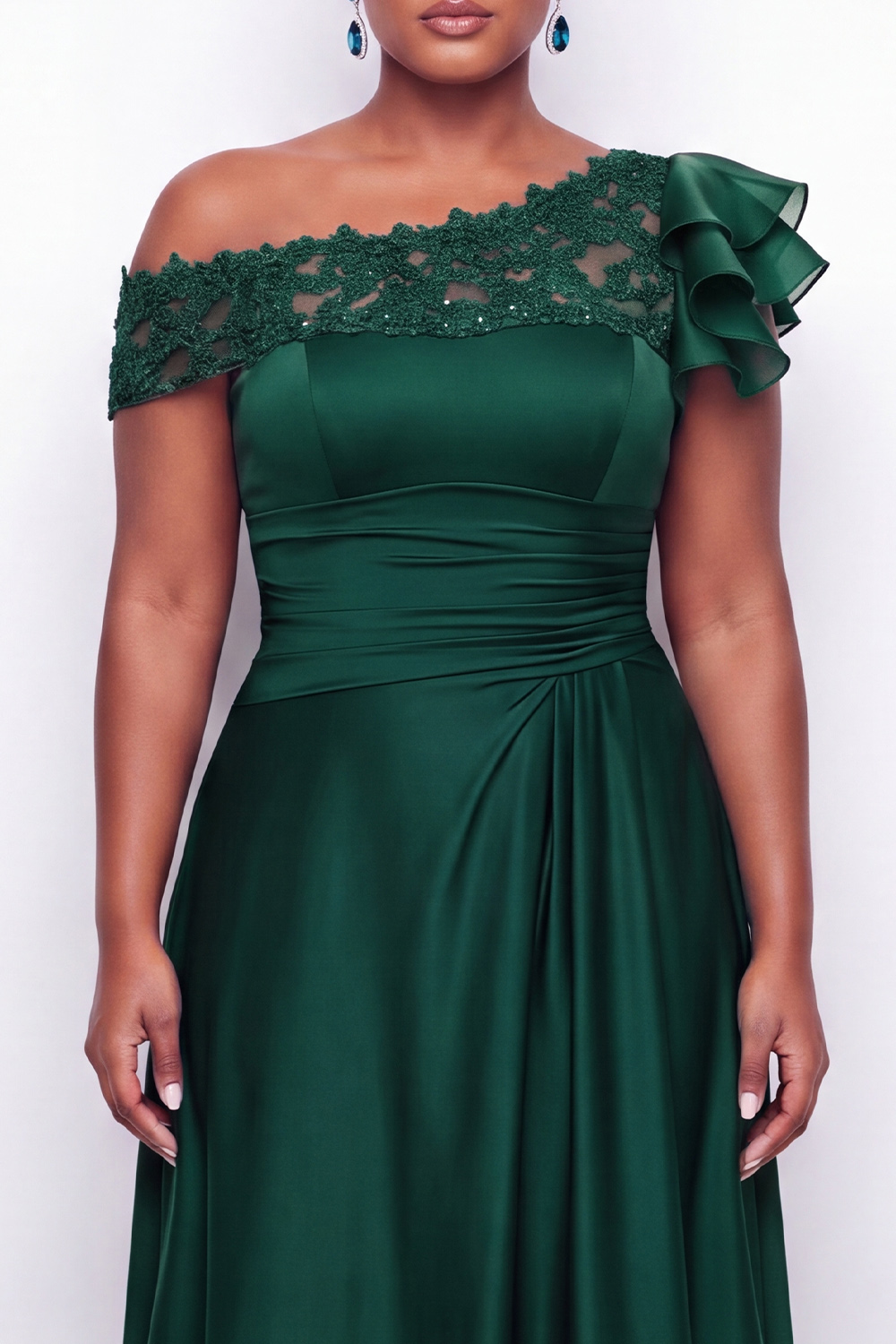 A-Line Asymmetrical Ink Blue Plus Size Long Mother of the Bride Dress with Appliques