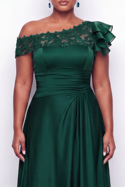 A-Line Asymmetrical Ink Blue Plus Size Long Mother of the Bride Dress with Appliques