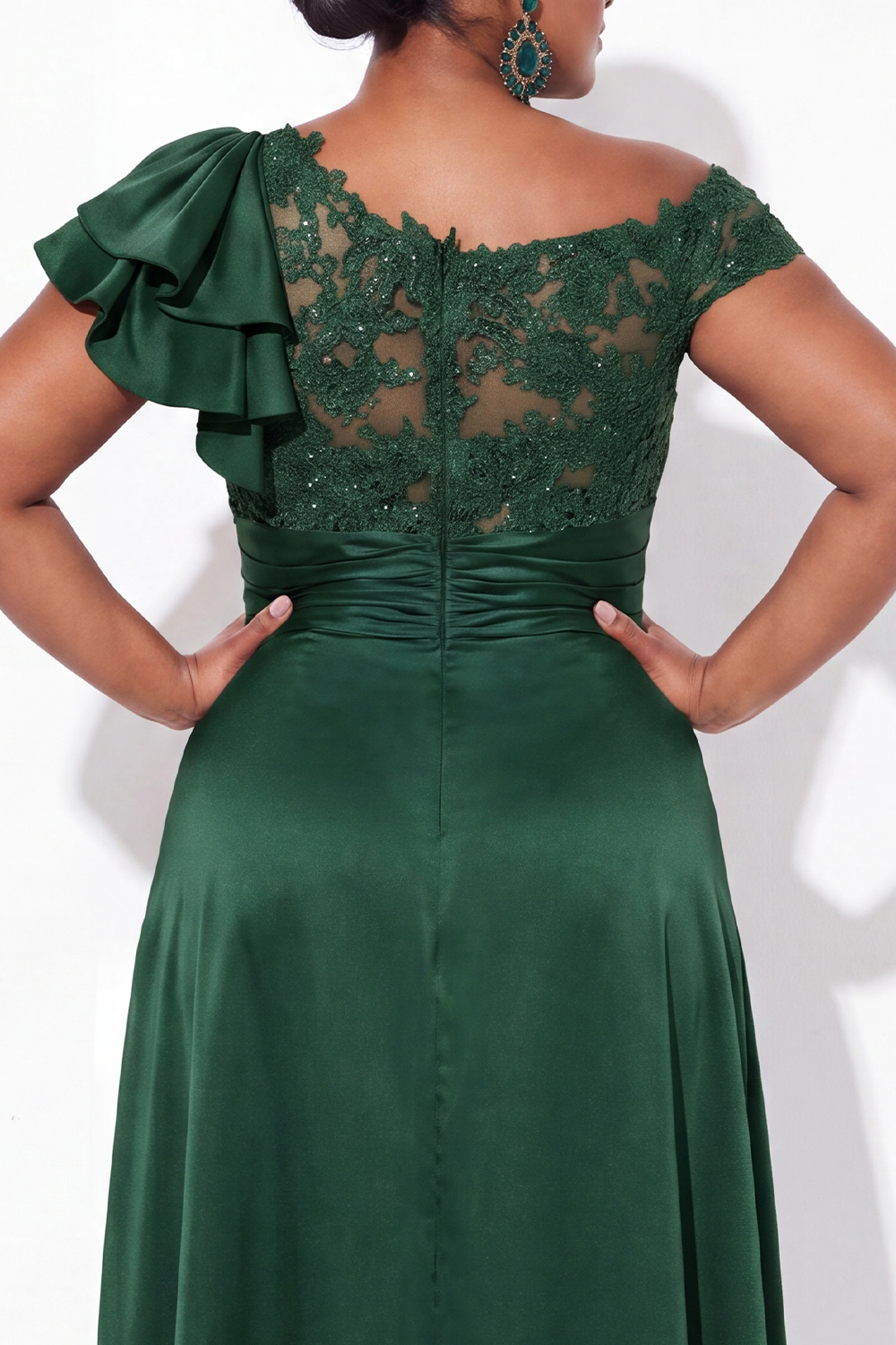 A-Line Asymmetrical Ink Blue Plus Size Long Mother of the Bride Dress with Appliques