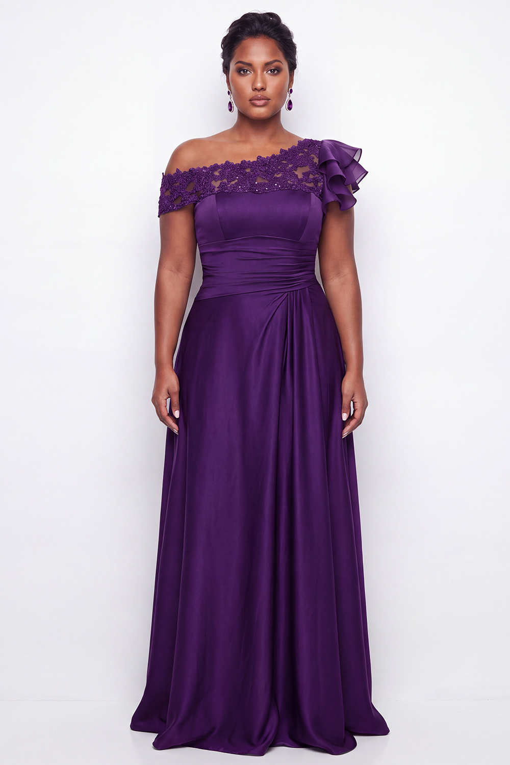 A-Line Asymmetrical Ink Blue Plus Size Long Mother of the Bride Dress with Appliques
