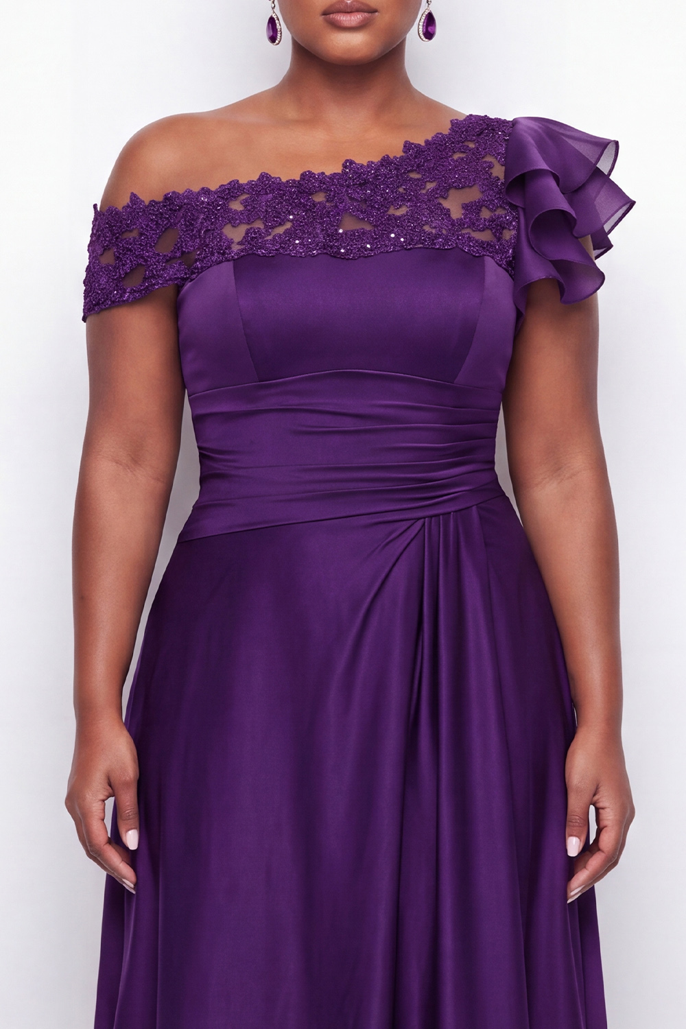 A-Line Asymmetrical Ink Blue Plus Size Long Mother of the Bride Dress with Appliques