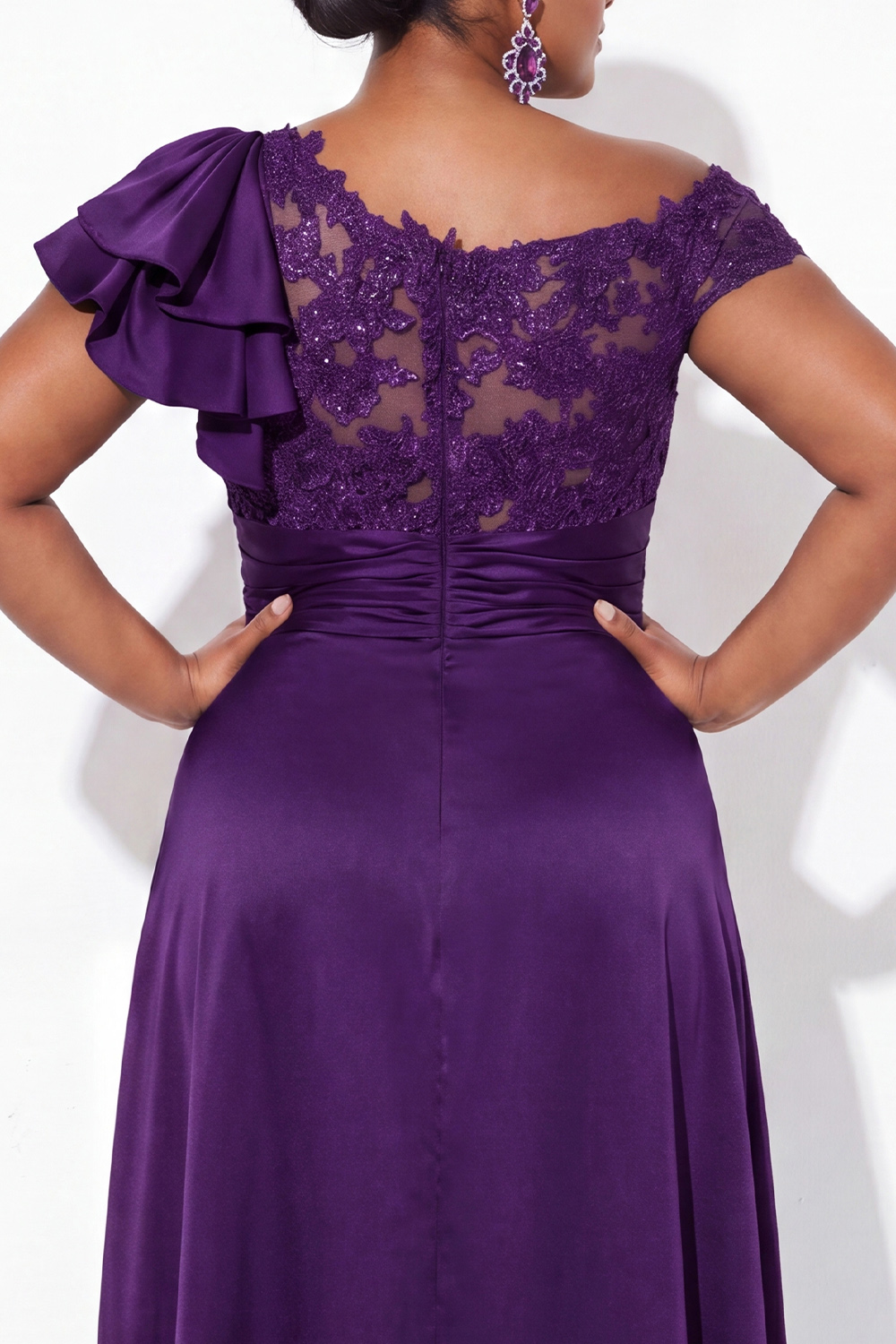 A-Line Asymmetrical Ink Blue Plus Size Long Mother of the Bride Dress with Appliques